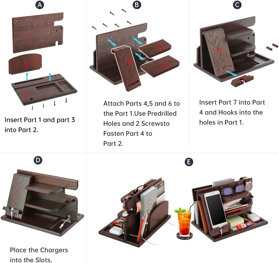Gifts for Men, Wooden Phone Docking Station, Watches, Wallets, Bedside Organiser Gift Husband, Gift for Him, Father, Brother, Christmas, Anniversary, Birthday Gift for Men, Dad Gifts – Bild 3