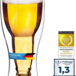 Dimono Double-Walled Beer Glass 0.33 L Inside Out Inverted Beer Bottle in Glass (2 Glasses)
