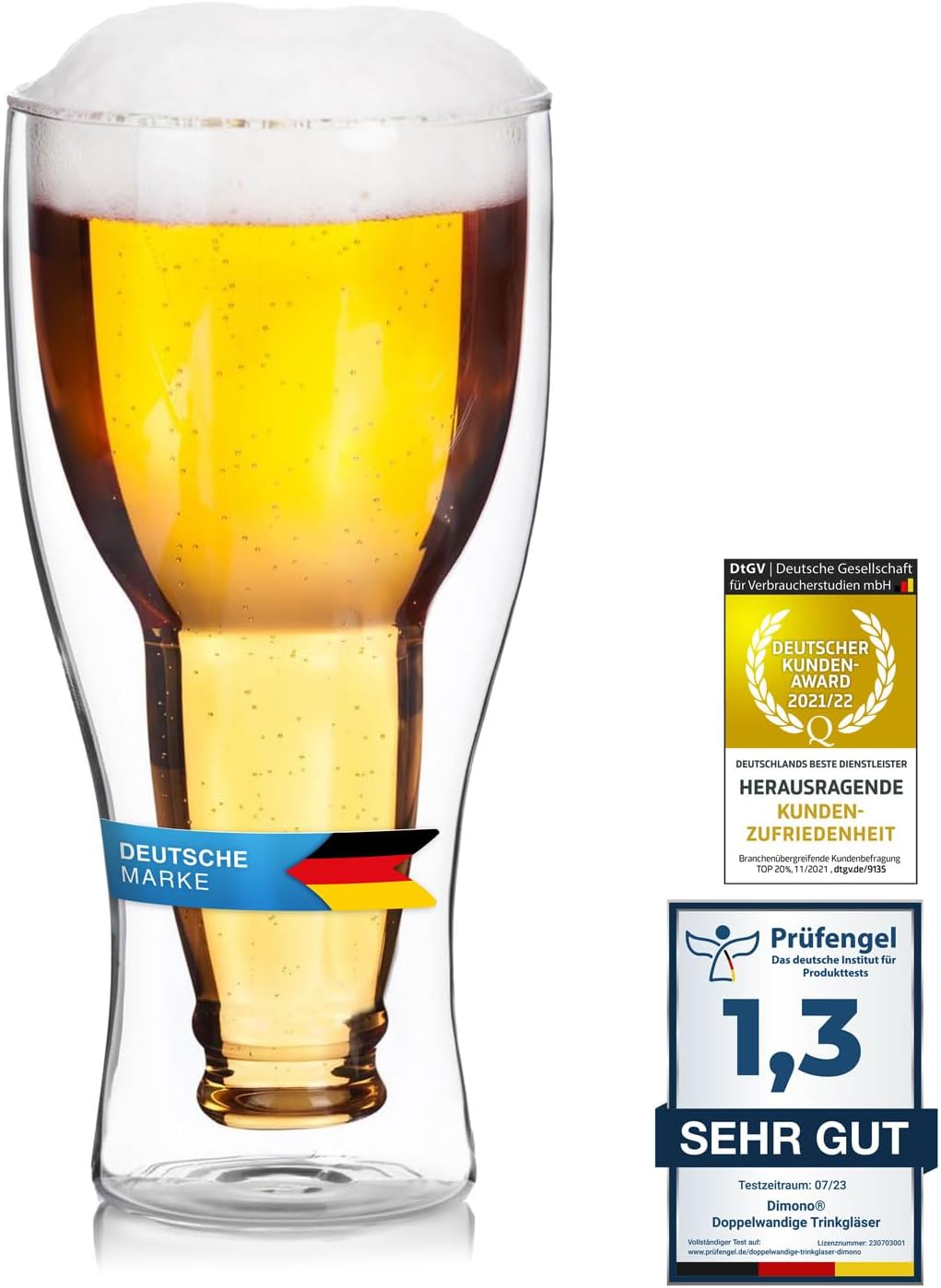 Dimono Double-Walled Beer Glass 0.33 L Inside Out Inverted Beer Bottle in Glass (2 Glasses)