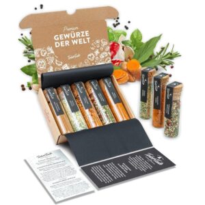 TIMBER TASTE Spice Gift Set Women – 5 Exotic Spice Mixes from Around the World | Spice Box | Spice Set Gift | Delicatessen Idea | Special Specialities Gift Kitchen for Birthday