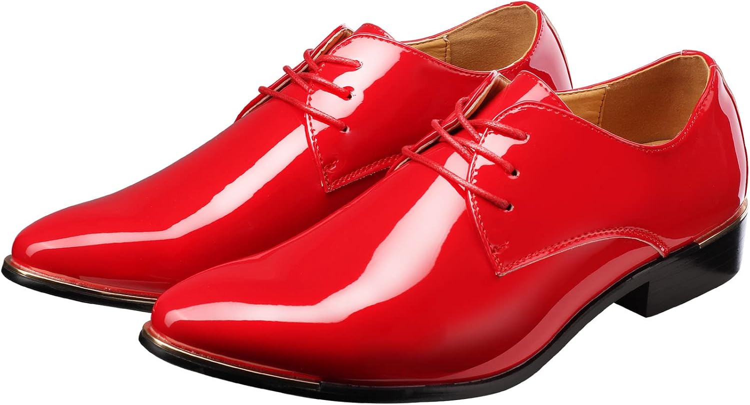 Men's Dress Shoes Wedding Derby Leather Shoes Lace-Up Oxford Shoes Tuxedo Patent Leather – Bild 4