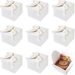 Cheriswelry Square Paper Gift Boxes with Ribbons Small Gift Wrapping Boxes for Birthday Wedding Party Chocolate Candy Gift Boxes White 12 x 12 x 9 cm Pack of 10