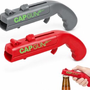 Pack of 2 Bottle Opener Gun, Funny Shot Bottle Opener, Beer Gifts for Men, Cap Gun Bottle Opener Gun for Use at Home, in the Bar or at Parties (Grey, Red)