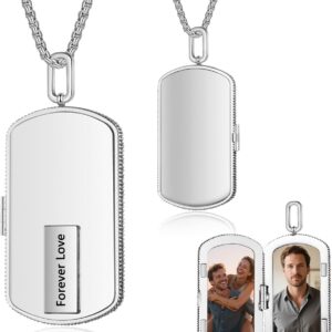 Dacomfy Personalised Men's Photo Chain Text Engraving Name Pendant Picture Locket Chain Photo Jewellery Gift Husband Dad Boyfriend Son Anniversary Birthday Valentine's Day Father's Day Christmas