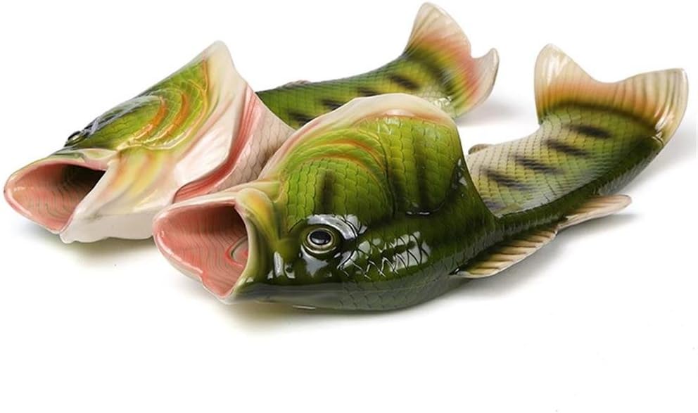 Uniqstore Sandals, Tricky Fish Slippers, Creative Fish-Style Beach Shoes, Fish Beach Slippers for Men. - Green, size: 44/45 EU