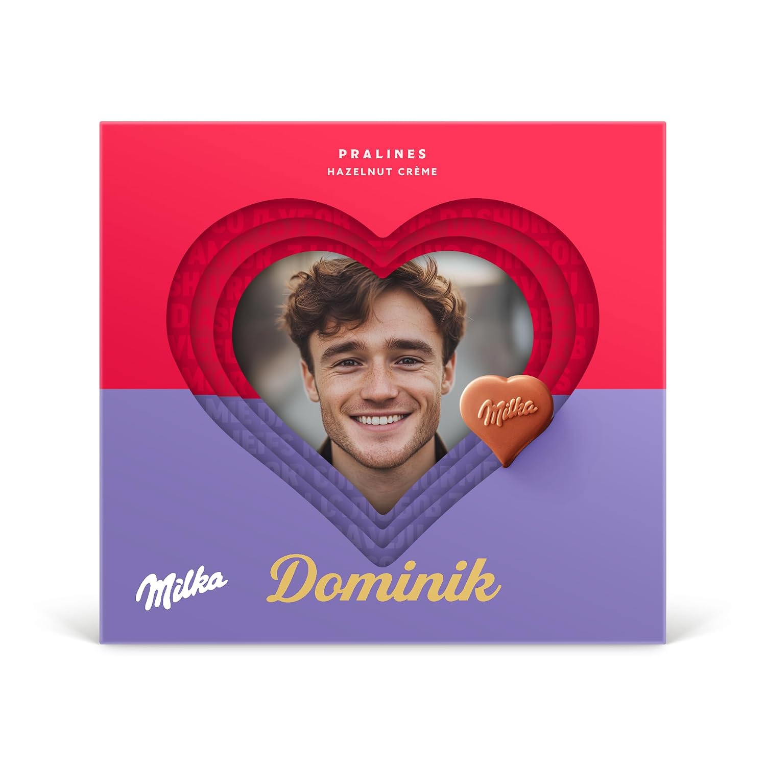 Milka Hearts in 3D - Gift Box Personalised with Photo - Heart-Shaped Chocolates with Hazelnut - Nougat Cream Filling (110 g) – Bild 4