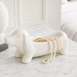 Dachshund Jewellery Bowl Ceramic Decorative Tray White Jewellery Storage Bowl