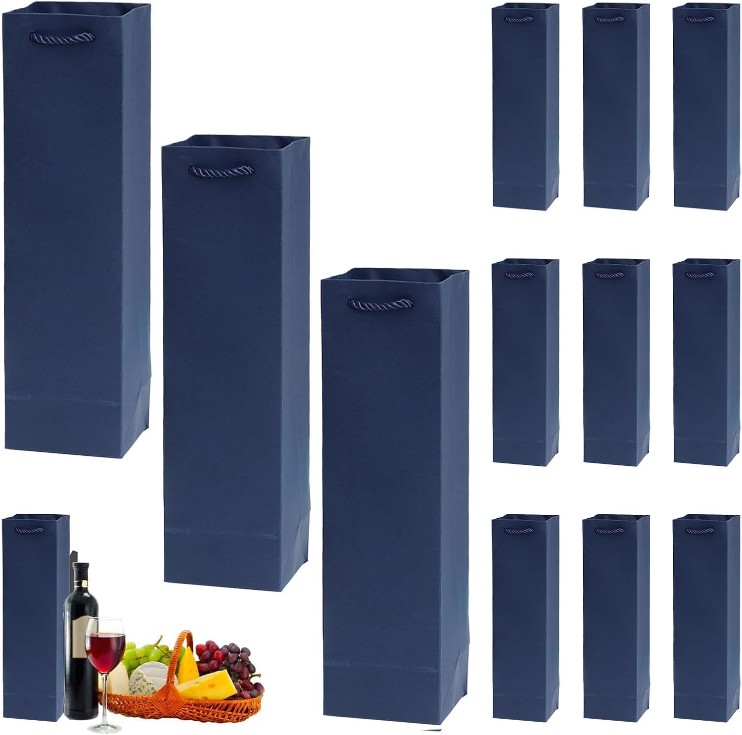 Pack of 12 Wine Gift Bags, Dark Blue Wine Bottle Bags Made of Kraft Paper, Bottle Bags Gift Bags for Wine with Handle, Kraft Wine Organiser for Christmas, Wedding, Birthday Party Gift Bags – Bild 2