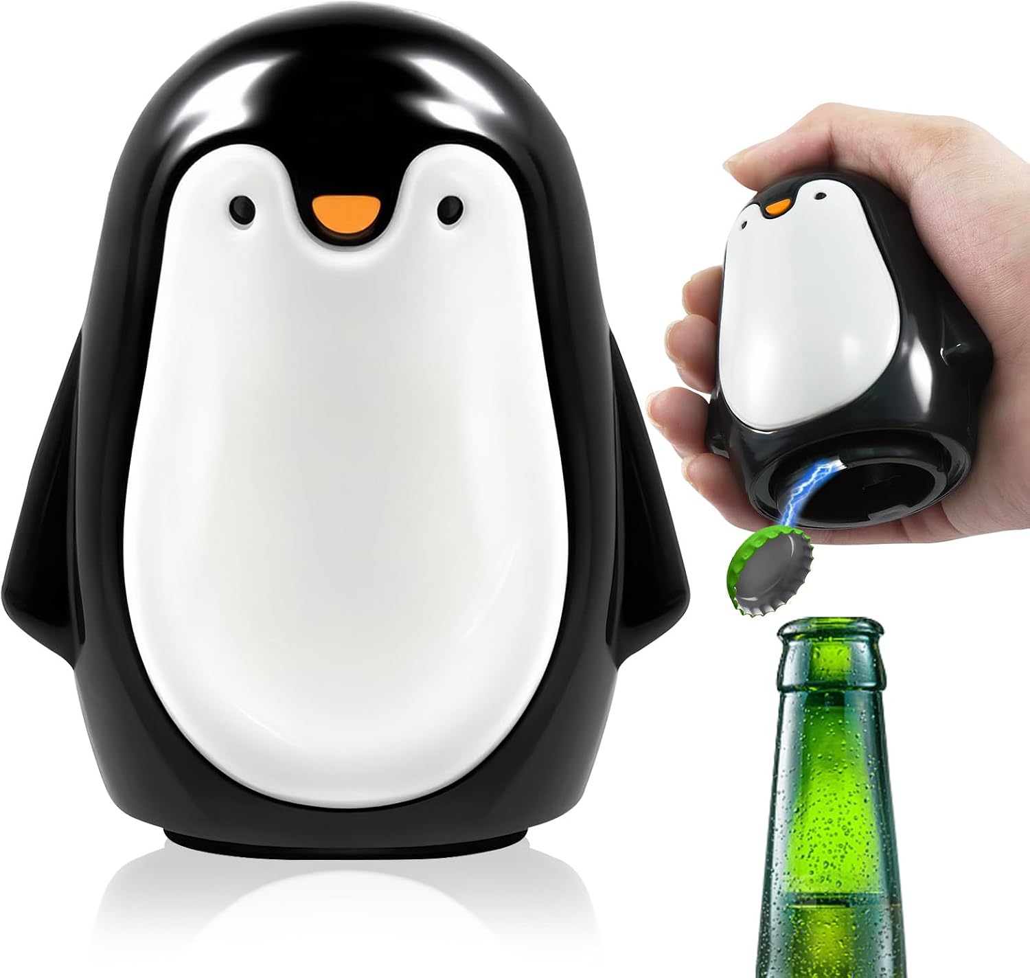 Automatic Bottle Opener Penguin, Father's Day Gift Beer Opener Funny, Bottle Opener Beer Collecting Lid, Personalised Bottle Opener Push and Pull Beer Gifts for Seniors Men