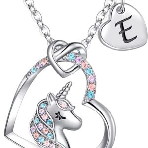 OSDUE Unicorn Gifts for Girls, Heart Unicorn Necklace, CZ Pendant Chain, Children's Necklace with Letters, Birthday Gift, Valentine's Day, Gifts for Girls, Daughter, Granddaughter