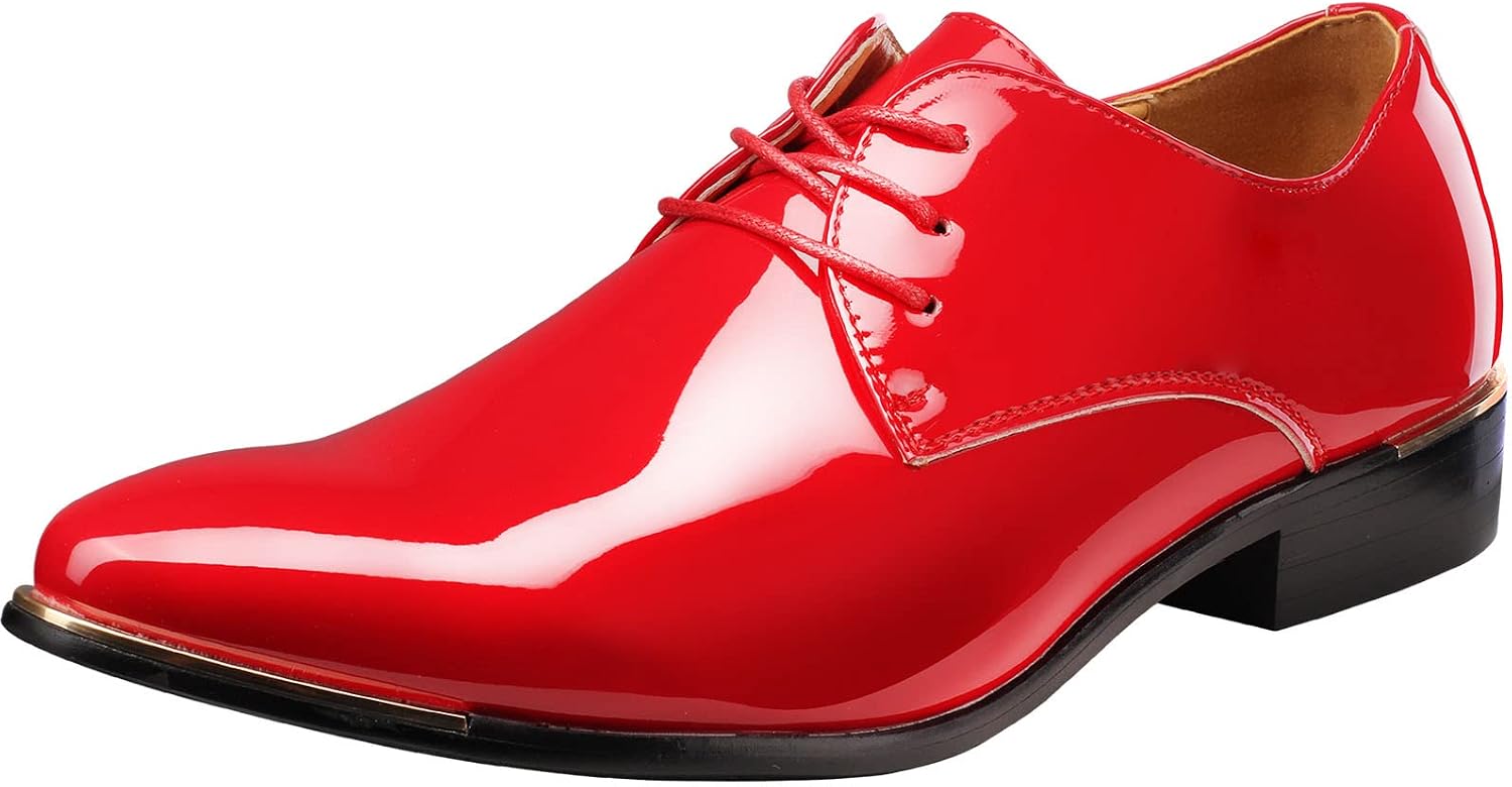 Men's Dress Shoes Wedding Derby Leather Shoes Lace-Up Oxford Shoes Tuxedo Patent Leather