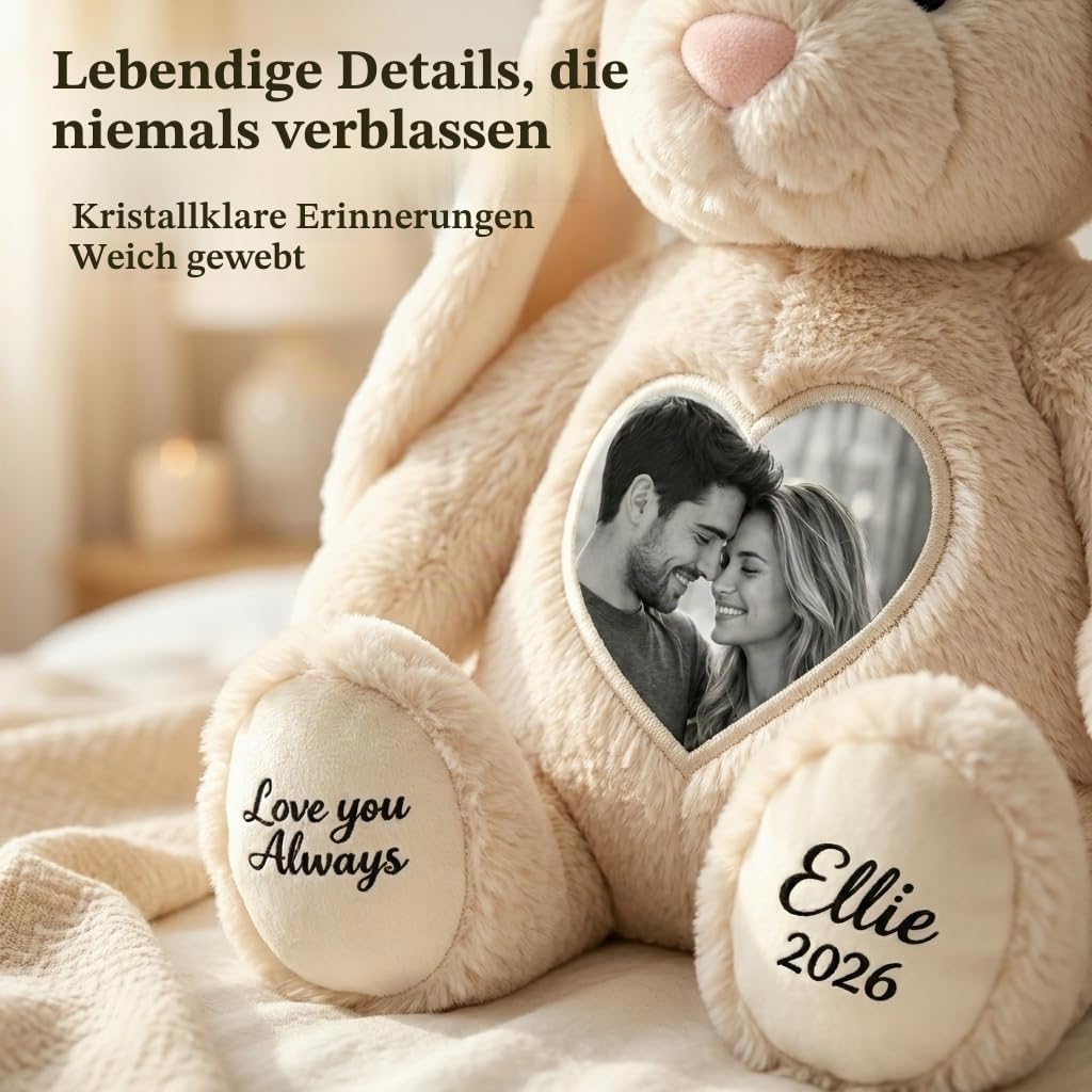 Personalised Fabric Rabbit with 5 Photos, Cuddly Toy Rabbit with Hidden Pictures in the Ears, Photo Cuddly Toy Made of Soft Plush, Warm Gift for Couples, Family, Friends, 26 cm / 40 cm – Bild 2