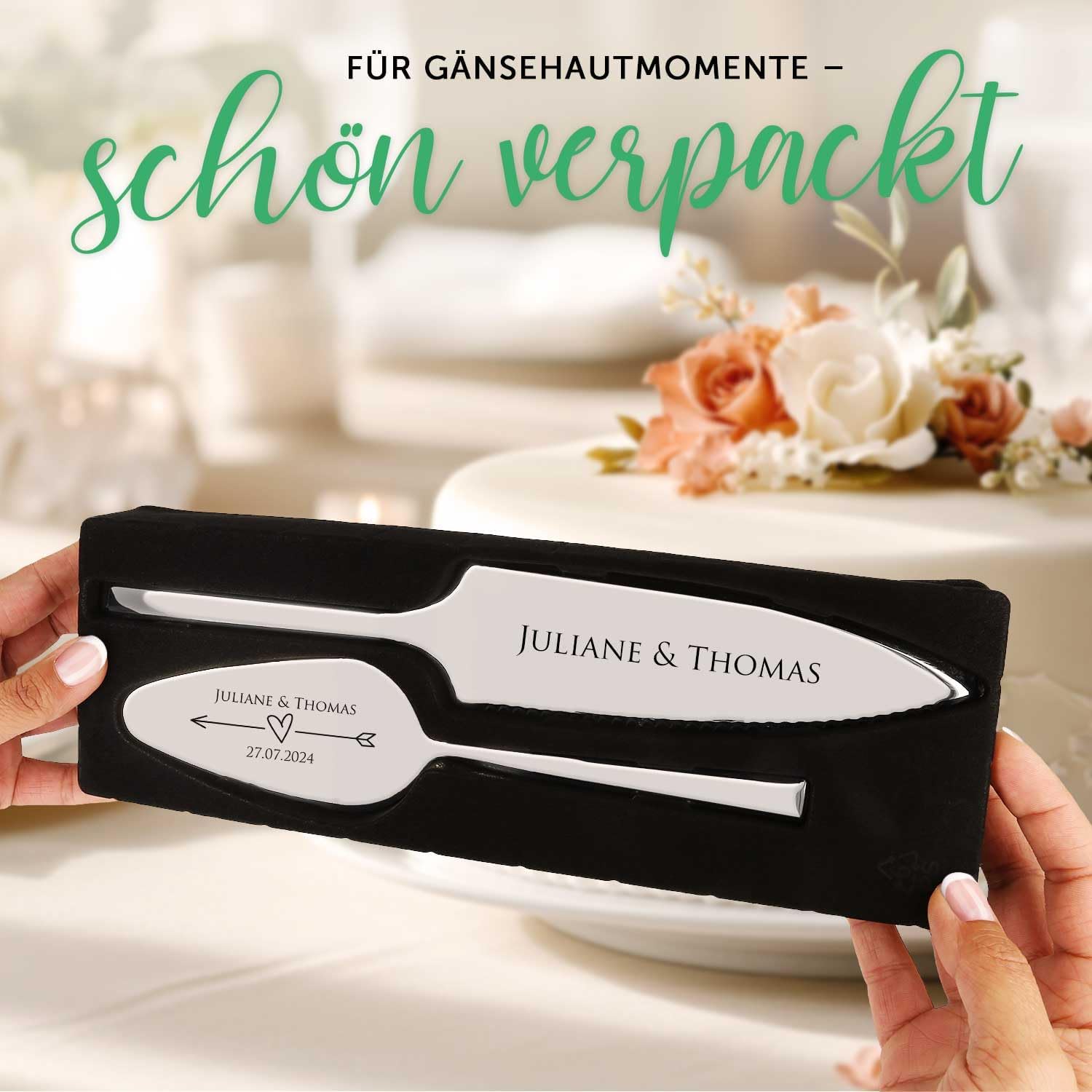 GRAVURZEILE Cake Server with Cake Knife with Personalised Engraving – Hearts – Gift for Wedding – High-Quality Stainless Steel – Dishwasher Safe – Wedding Gifts for Bride and Groom – Silver – Bild 8
