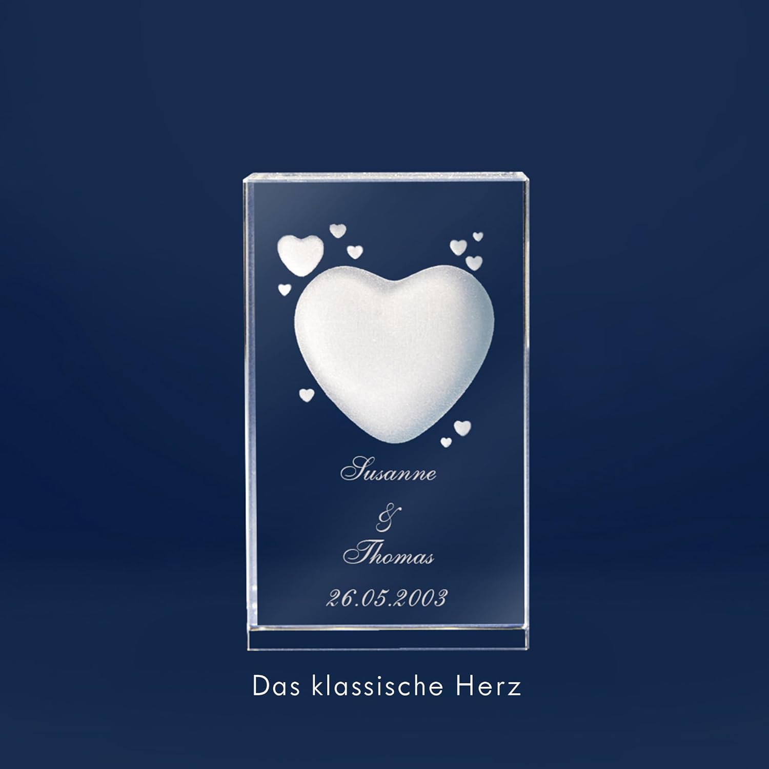 3D Glass with Heart Motif and Name of Choice Engraving and Date Love Gift (Without Light Base, S - 50 x 45 x 80 mm) – Bild 10