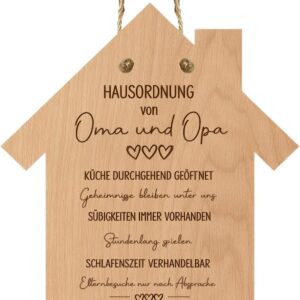 Wooden Decorative Sign House Rules from Grandma and Grandpa, Grandma and Grandpa Gift as Loving Wall Decoration, Gifts for Grandma and Grandpa with Engraving, Grandpa Gift & Grandpa Gift for Family