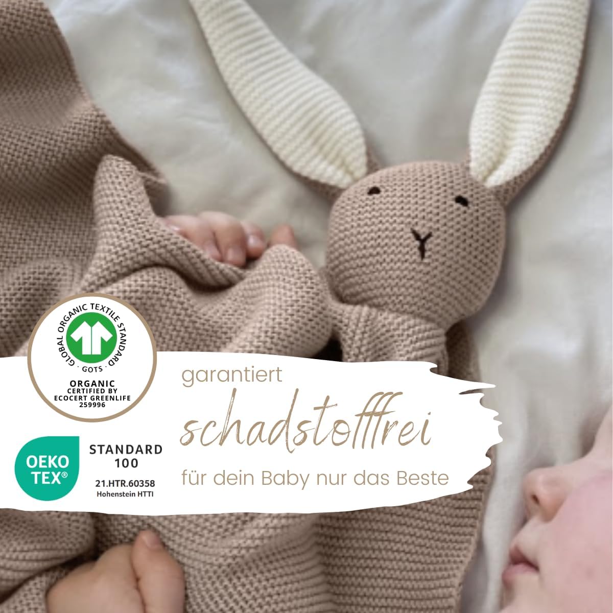 DIKOS® Original Baby Blanket Cuddly Rabbit Cappuccino 100% Organic Cotton Newborn Blanket Cuddly Blanket Knitted Blanket Girl/Boy Cuddly Blanket Baby First Essentials Gift at Birth – Bild 3
