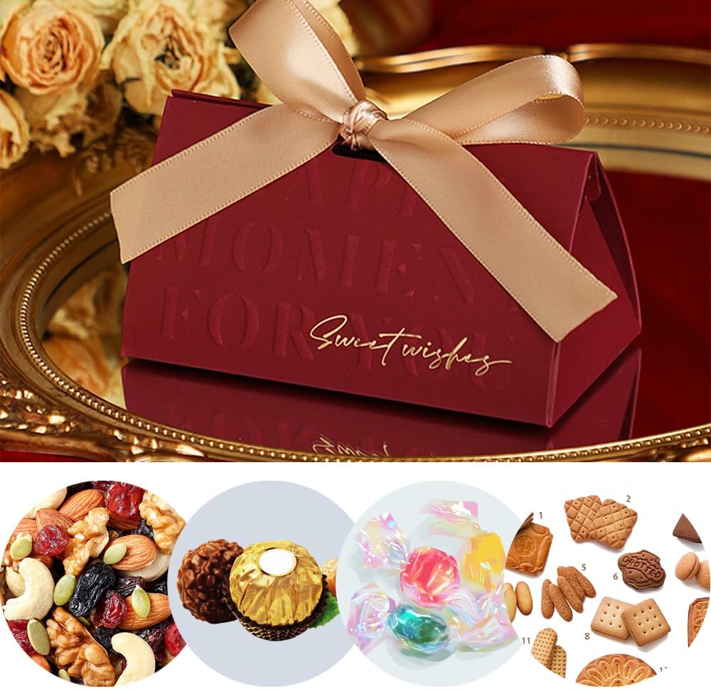 ONEBO Pack of 30 Candy Boxes Guest Gift Box, Wedding Candy Box, Paper Candy Boxes with Bow for Tying for Wedding Birthday Party (Burgundy) – Bild 6