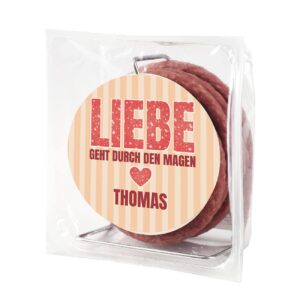 Herz & Heim Salami Cable Reel – Love Goes Through the Stomach – with Name of Choice