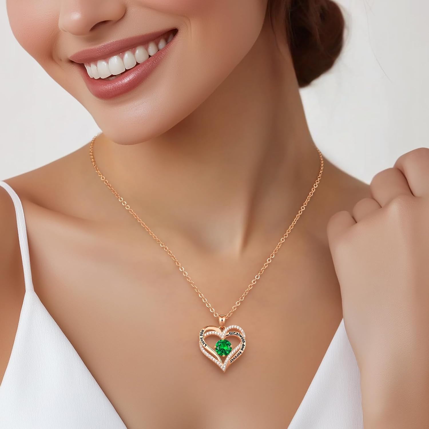 CDE Kette Damen Herz Geburtsstein 925 Sterling Silber Schmuck Geschenk – Bild 2
