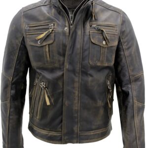 Infinity Men’s Brando Leather, Biker Jacket, Black, Warm, Vintage