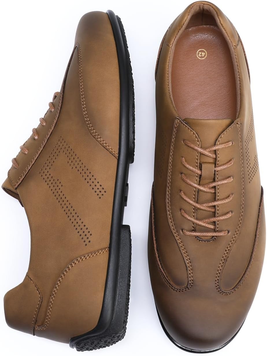 Mirroryou Men's Business Shoes, Breathable Leather Lace-Up Shoes, Lightweight Walking Shoes, Comfortable Casual Shoes