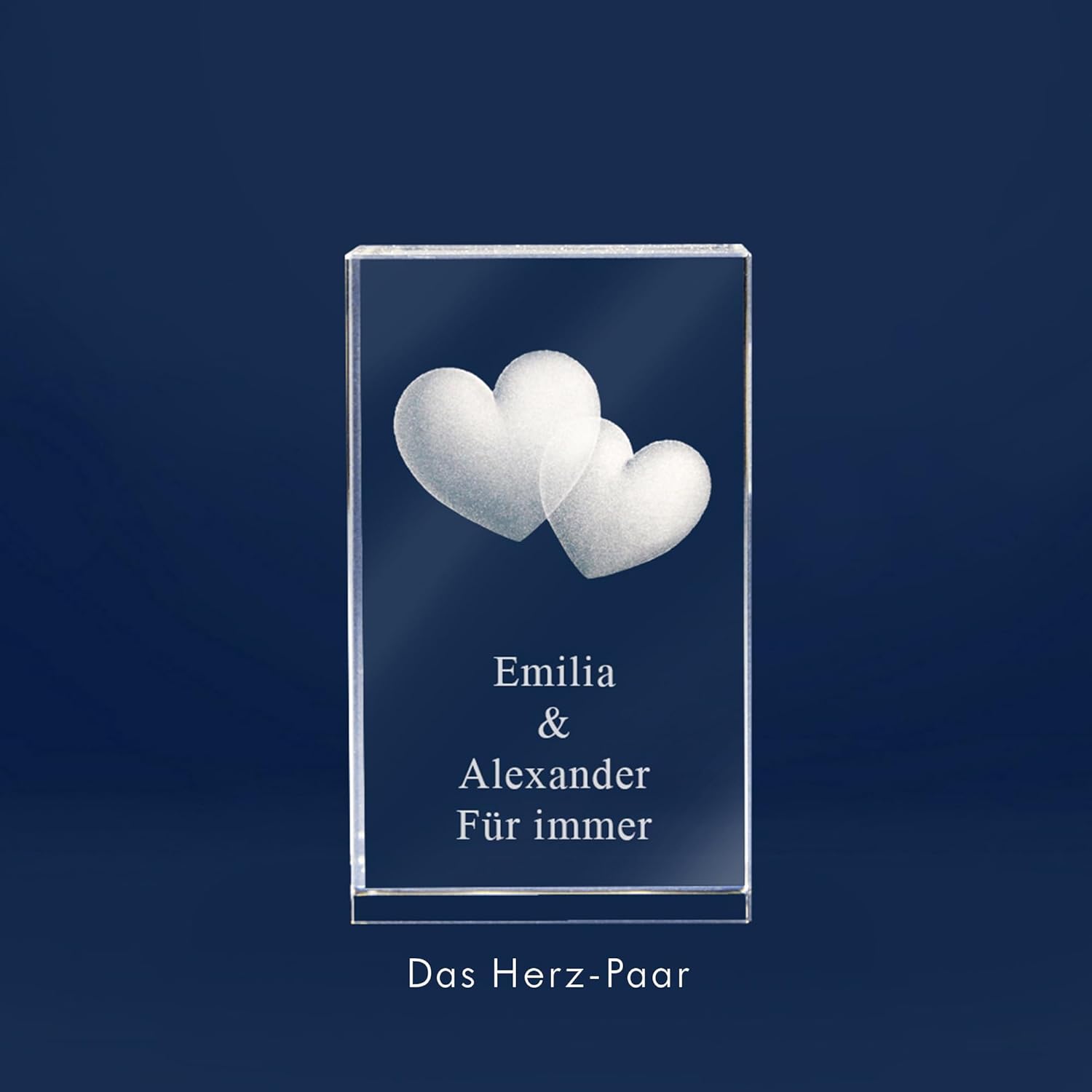 3D Glass with Heart Motif and Name of Choice Engraving and Date Love Gift (Without Light Base, S - 50 x 45 x 80 mm) – Bild 11