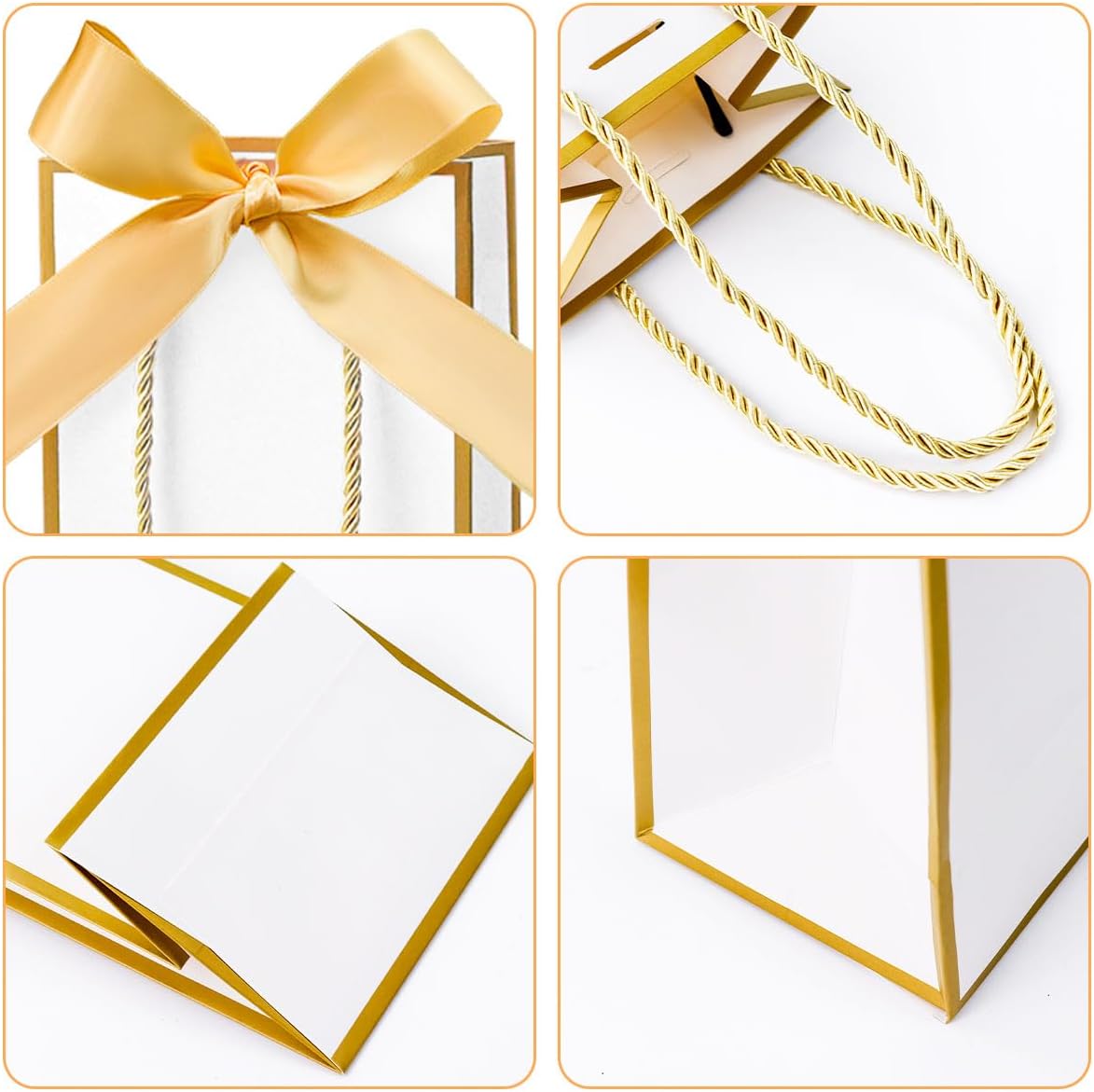 Ssyuysto Set of 2 Gift Bags Bottles White with Gold Edge Golden Silk Bow Bottles Bags for Wine Champagne Reusable Wedding Gift Packaging – Bild 4