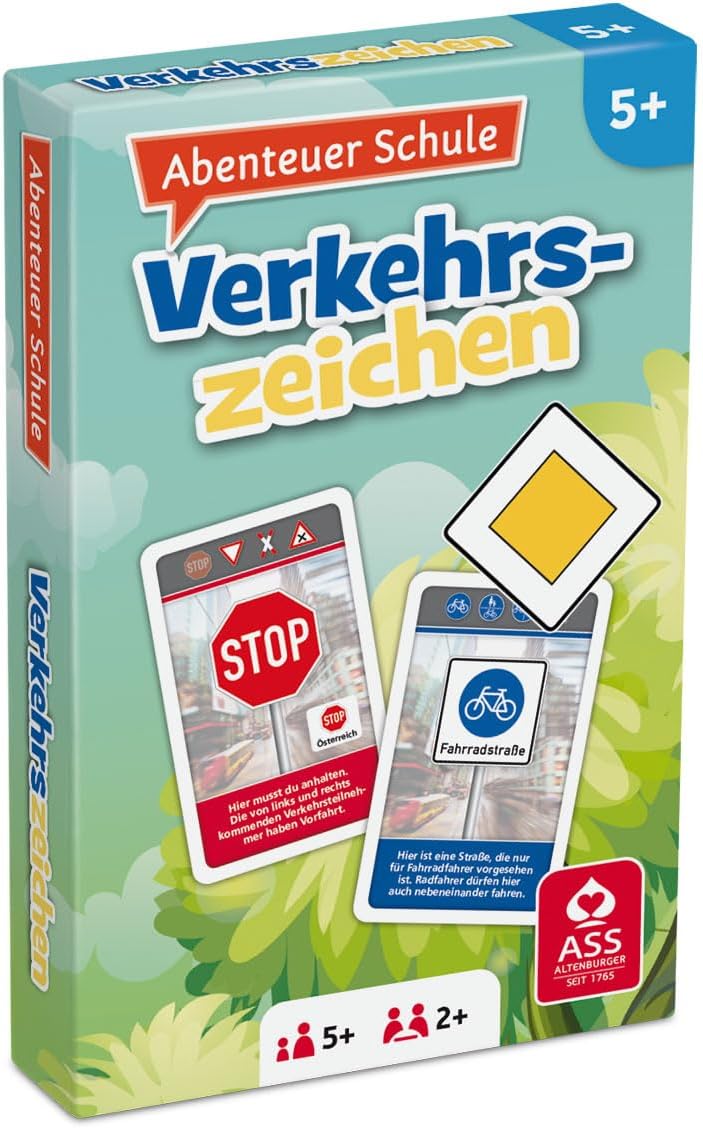 ASS Altenburger 22572844 Abenteuer Schule – Verkehrszeichen – Traffic Signs Card Game Educational Game