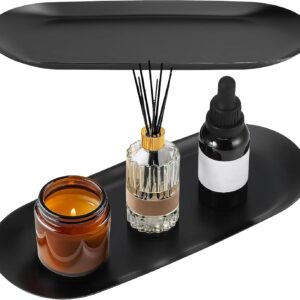 Set of 2 Decorative Trays Stainless Steel Serving Tray Metal Oval 23 x 9.5 cm Jewellery Tray Small Storage Tray Ceramic Black for Desserts, Cosmetics, Jewellery, Candles, Keys (Black)