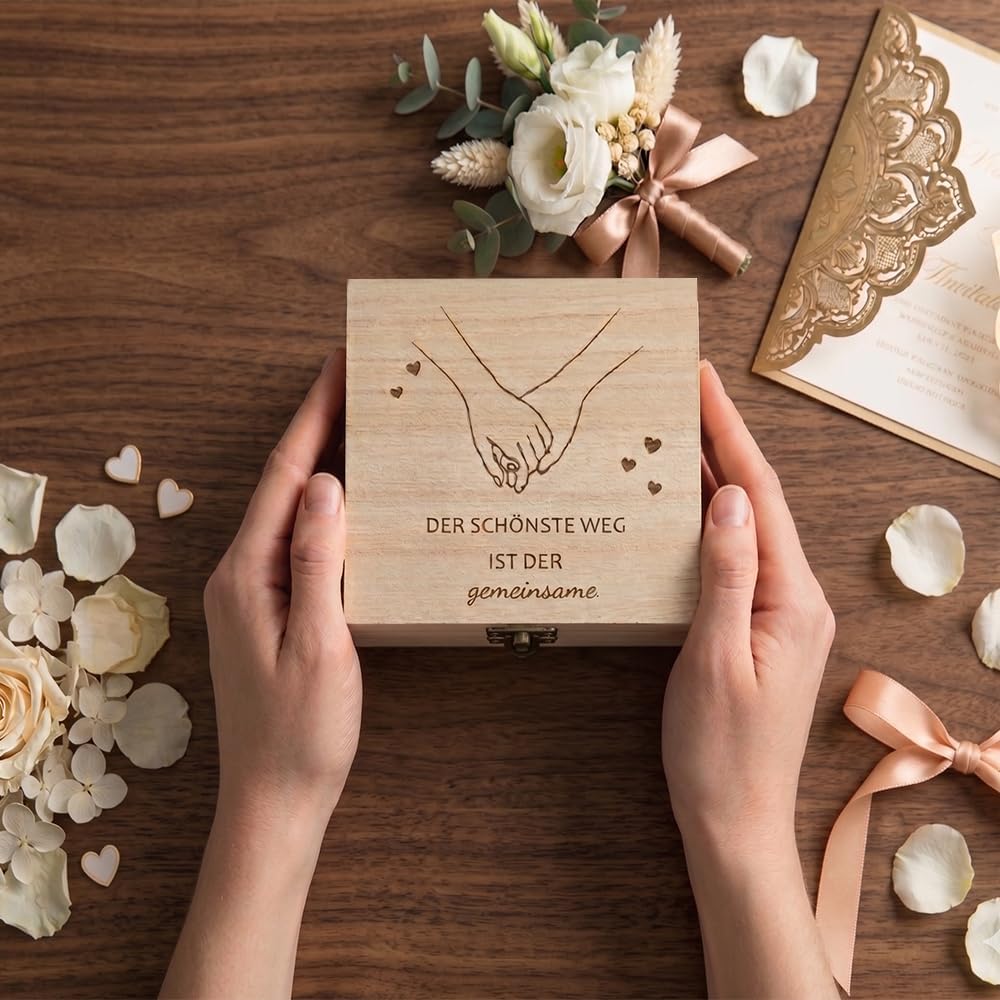 Money Gift Wedding Wood with Dried Flowers & Greeting Card - Wedding Gifts for Bride and Groom Money - Elegant Wooden Box & Picture Frame - Creative Money Packaging – Bild 6