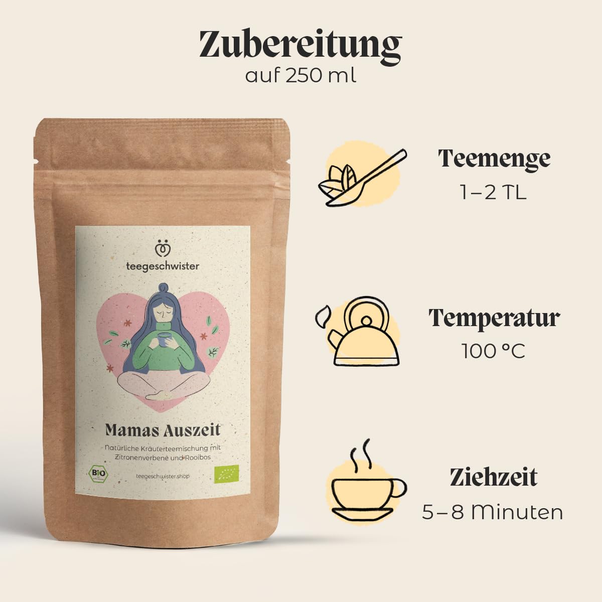 teegeschwister Mamas Auszeit Organic Tea with Women's Mantle Herb, Rooibos & Elderflower Gift Idea for Mum Birthday and Christmas Mother's Day Gift 70 g – Bild 2