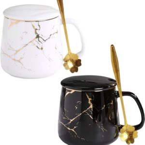 Set of 2 Coffee Cups 380 ml Ceramic, Espresso Cups, Marble Coffee Cups for Tea, Coffee, Milk, Cappuccino, with Lids and Lid, Women's Birthdays, Valentine's Day, Mother's Day, Wedding, Gifts
