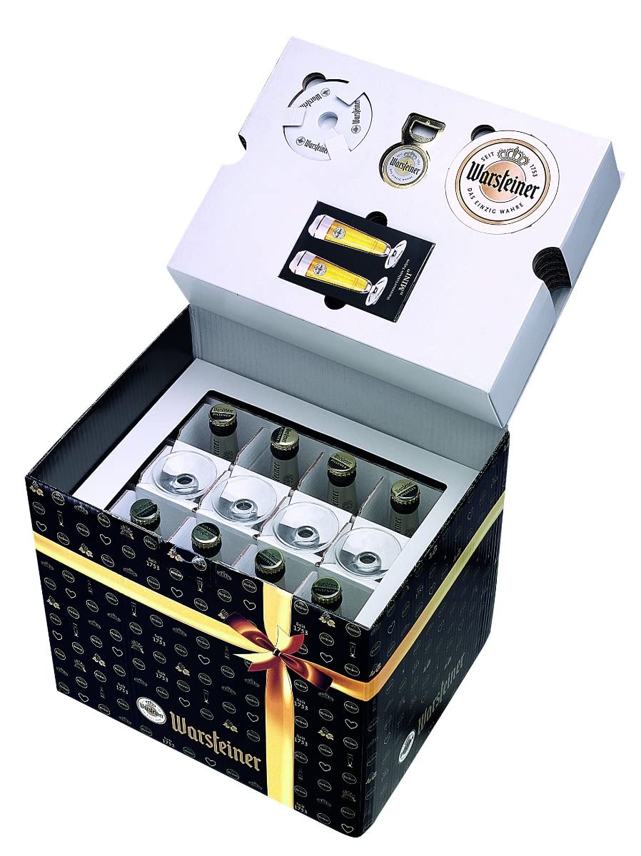 Original Warsteiner Gift Box with 8 Bottles Pils, 4 Tulip Glasses, 2 Shot Glasses, Metal Beer Opener & Beer Mats – Beer Gift Pack, Gift Set, Beer Gift Set – Bild 2