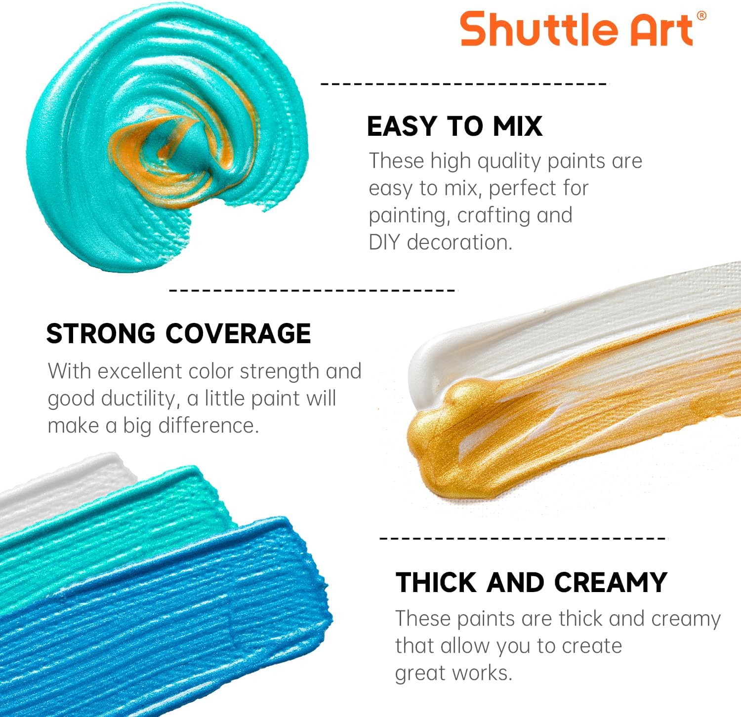 Shuttle Art 20 x 60 ml Metallic Acrylic Paint Set with 10 Brush Set and 1 – Bild 5