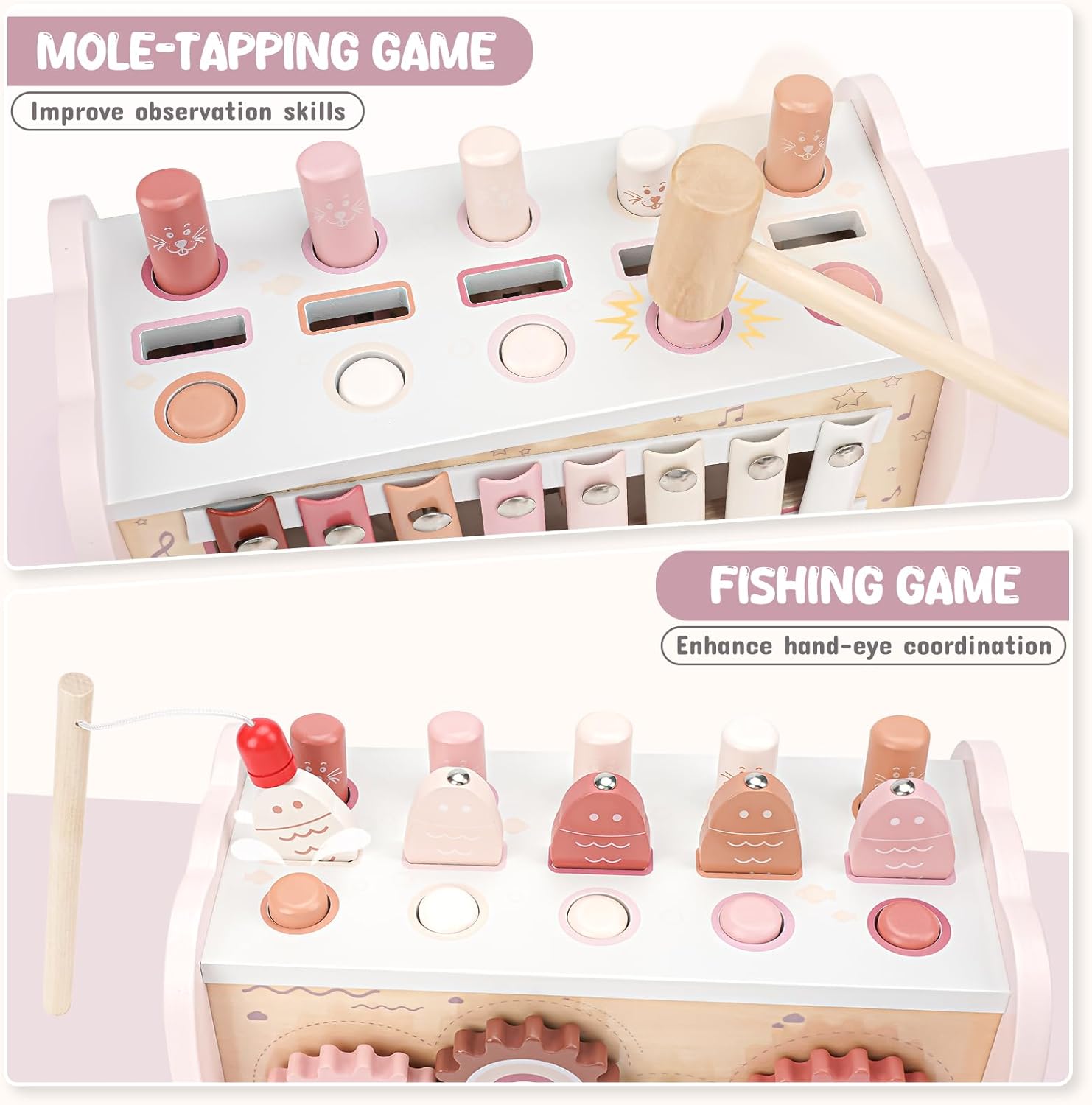 Joyreal Montessori Toy from 1 Year - Hammer Game Wooden Toy Baby, Xylophone Children 1 Year, Fishing Game Motor Skills Toy, Educational Toy Gifts from 1 2 3 Years Girls Boys – Bild 2