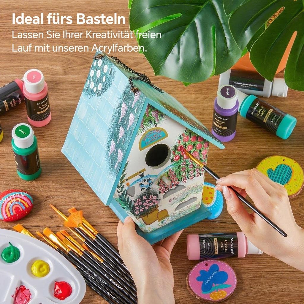 Shuttle Art 25 Colourful Acrylic Paint Set (60 ml Each) with Brush Set and – Bild 6