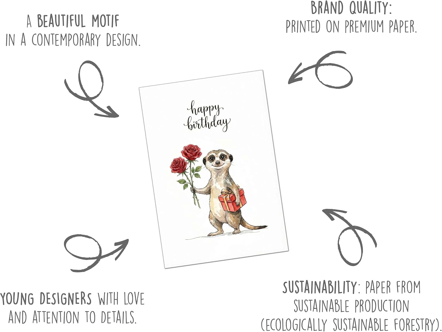 Edition Seidel Premium Birthday Card with Envelope Greeting Card Birthday Card English for Man Woman Child Meerkat Roses Gift (G3891 SW026) – Bild 3
