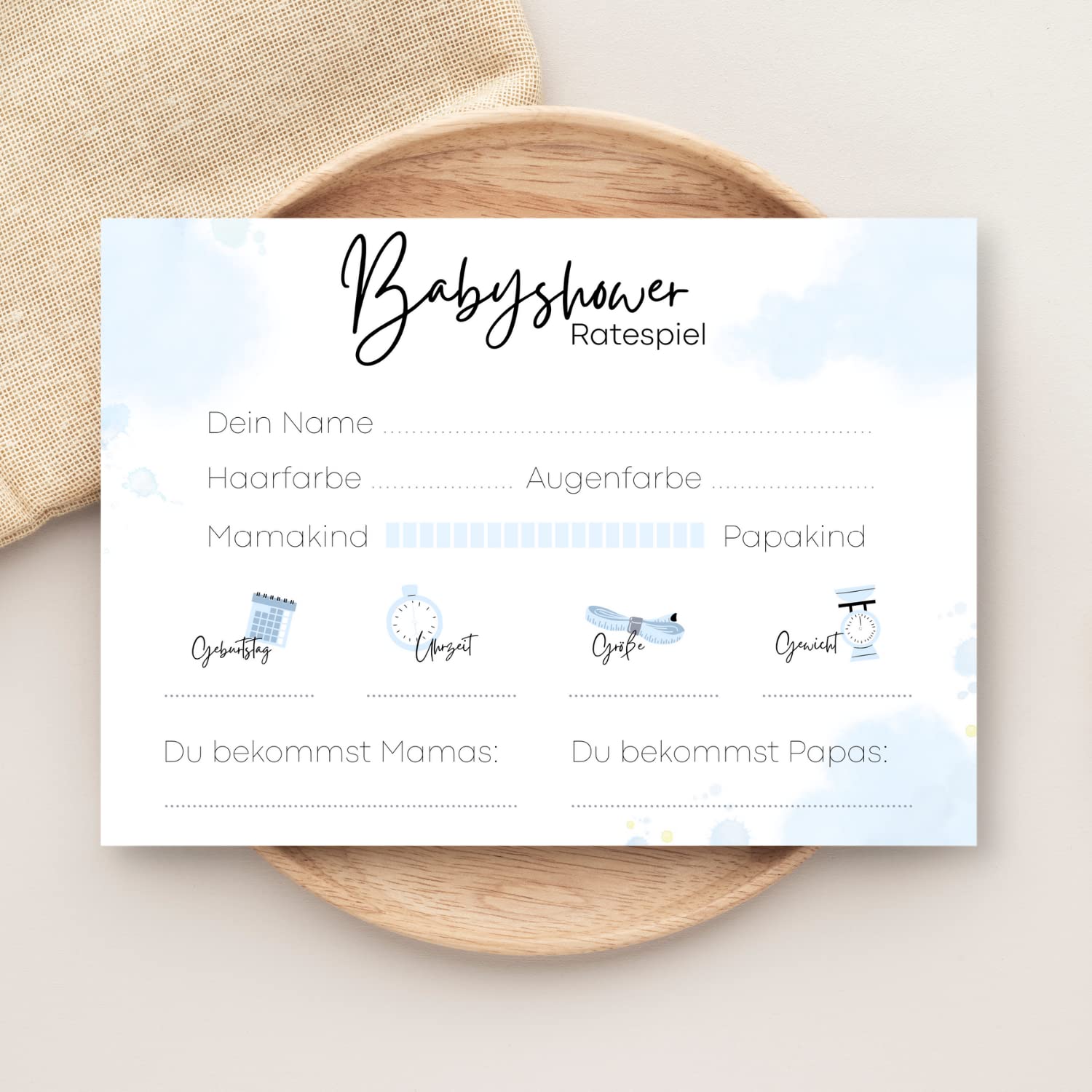 Baby Shower Games (25 Cards - Printed on Both Sides) - German - Baby Shower Games for Boys and Girls - Decorative Baby Shower Party Game - Light Blue – Bild 6