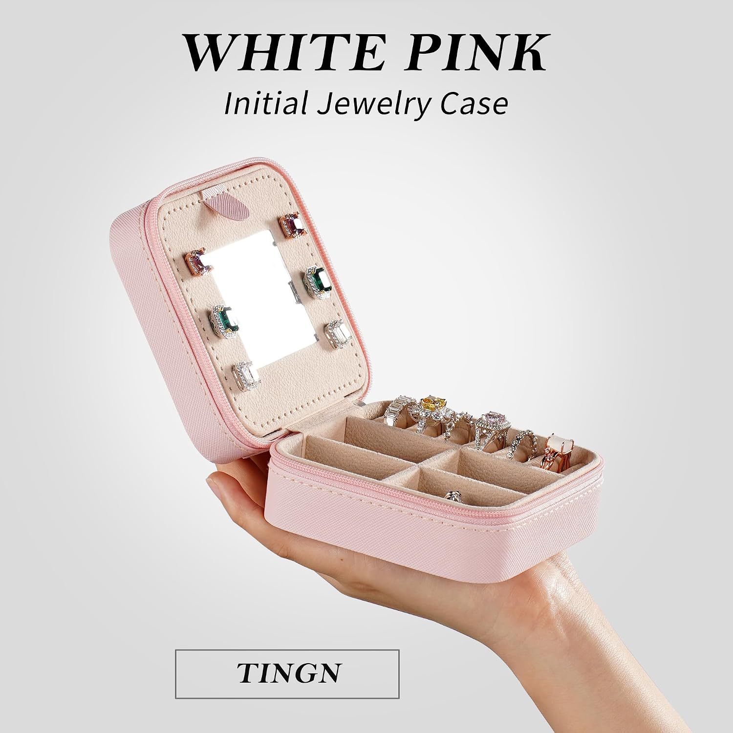 TINGN Jewellery Box Girls, Travel Jewellery Storage Pink Jewellery Box Letters L Jewellery Box Children Personalised Jewellery Storage Personalised Gifts for Women Girls Children – Bild 3