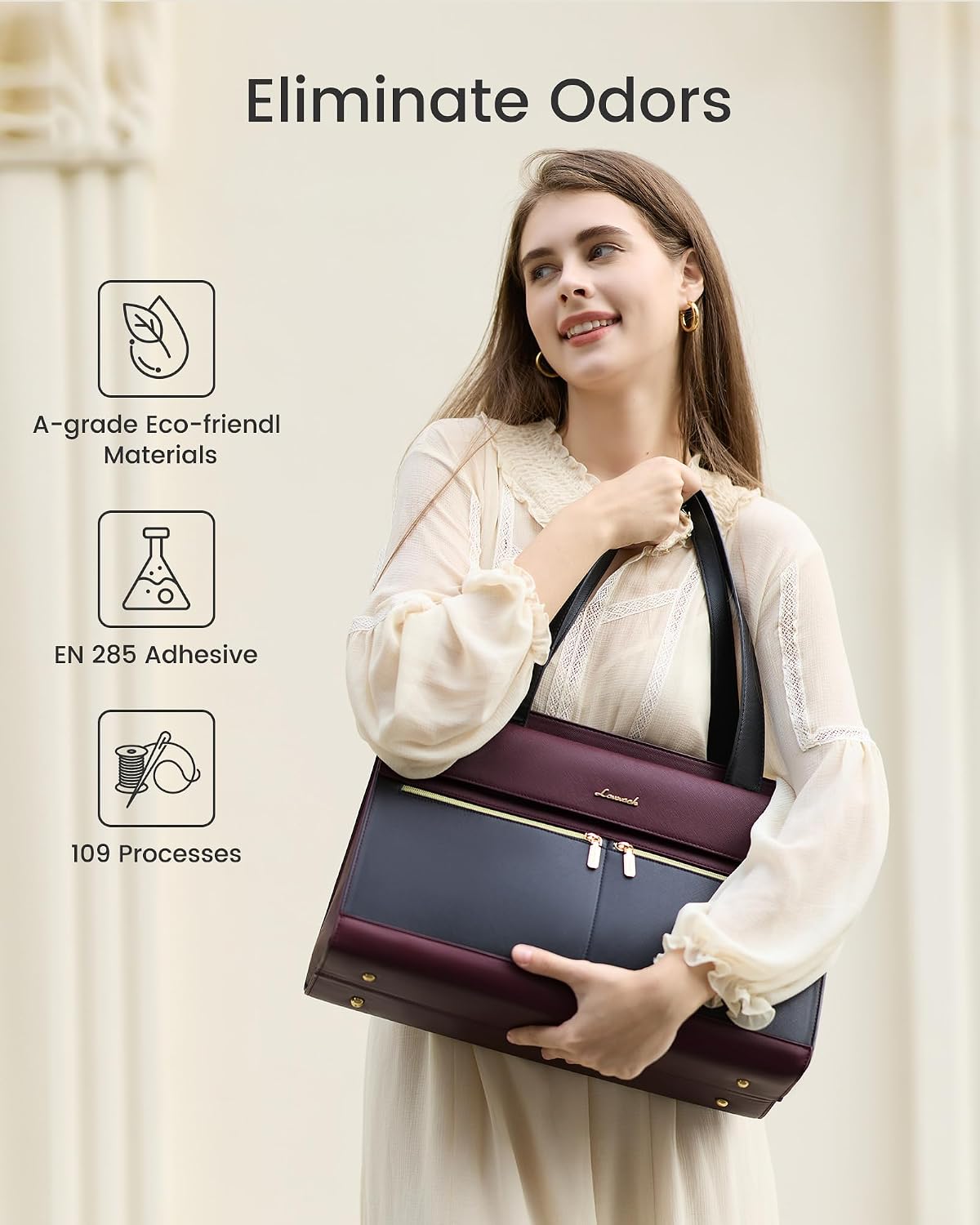 LOVEVOOK Women's Laptop Bag, 17.3 Inches, Elegant Handbag, Work Bag, Large Shopper Business Bag, Briefcase, Teacher Bag, PU Leather Tote Bag, School Bag, Notebook Bag for Office, University, Purple – Bild 7