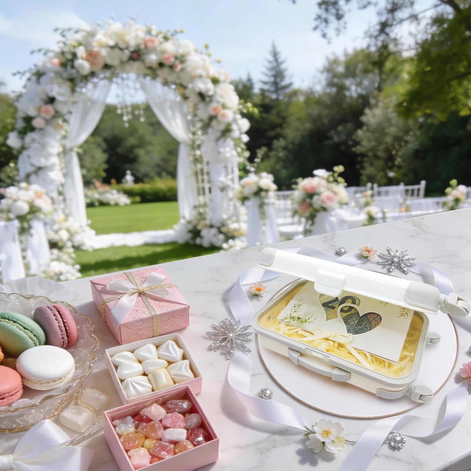 Dumeher Money Gift Wedding Trolley Suitcase Money Case "Just Married" Wedding Gifts for Bride and Groom Money Gifts Packaging with Gift Box and Money Wedding Card – Bild 6