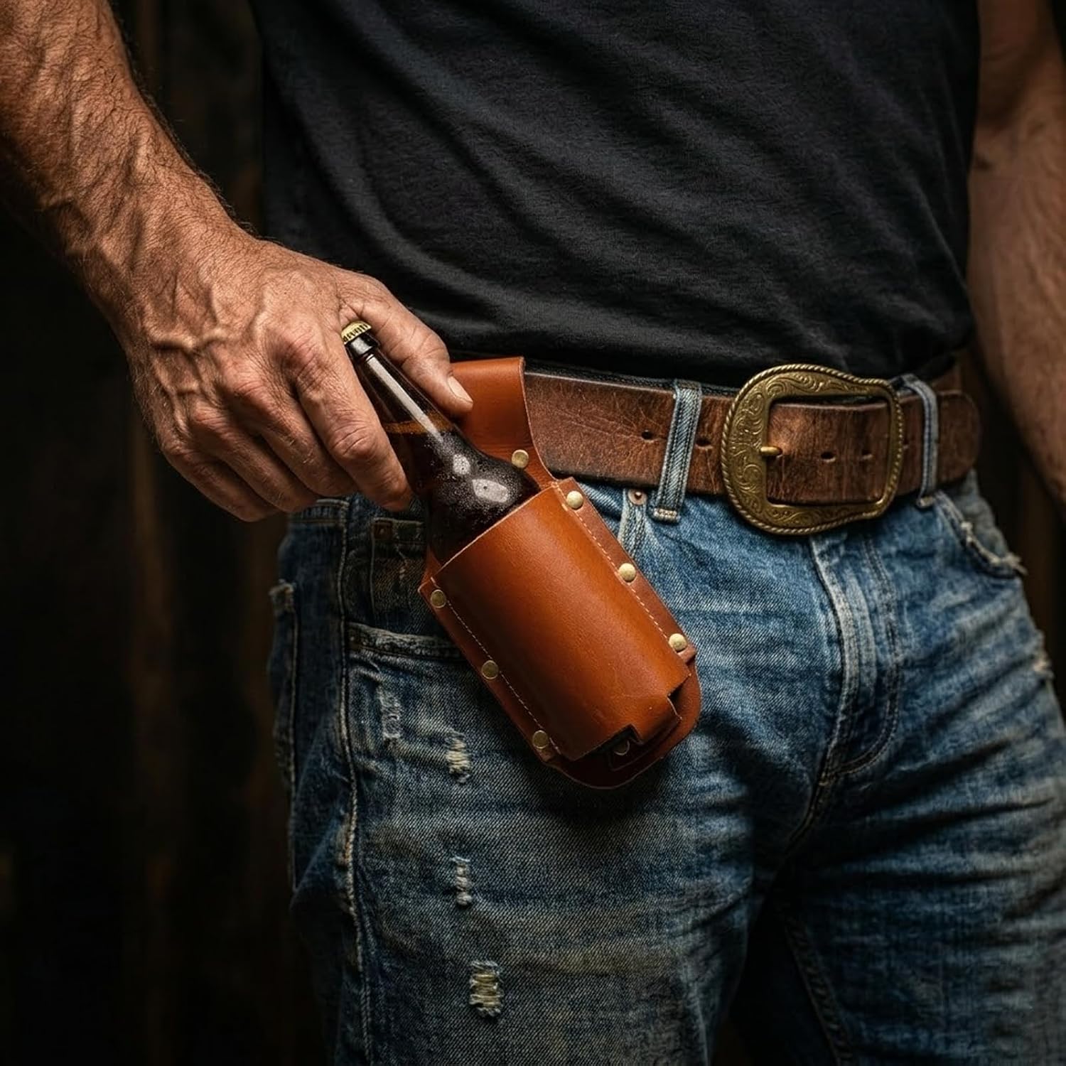Beer Belt Beer Holder, Leather Bottle Holder Belt Beer Bottle Holder Beer Holster, Beer Gifts for Men Father's Day Christmas Beer Drinker Lovers Beer Accessories for Travel – Bild 8