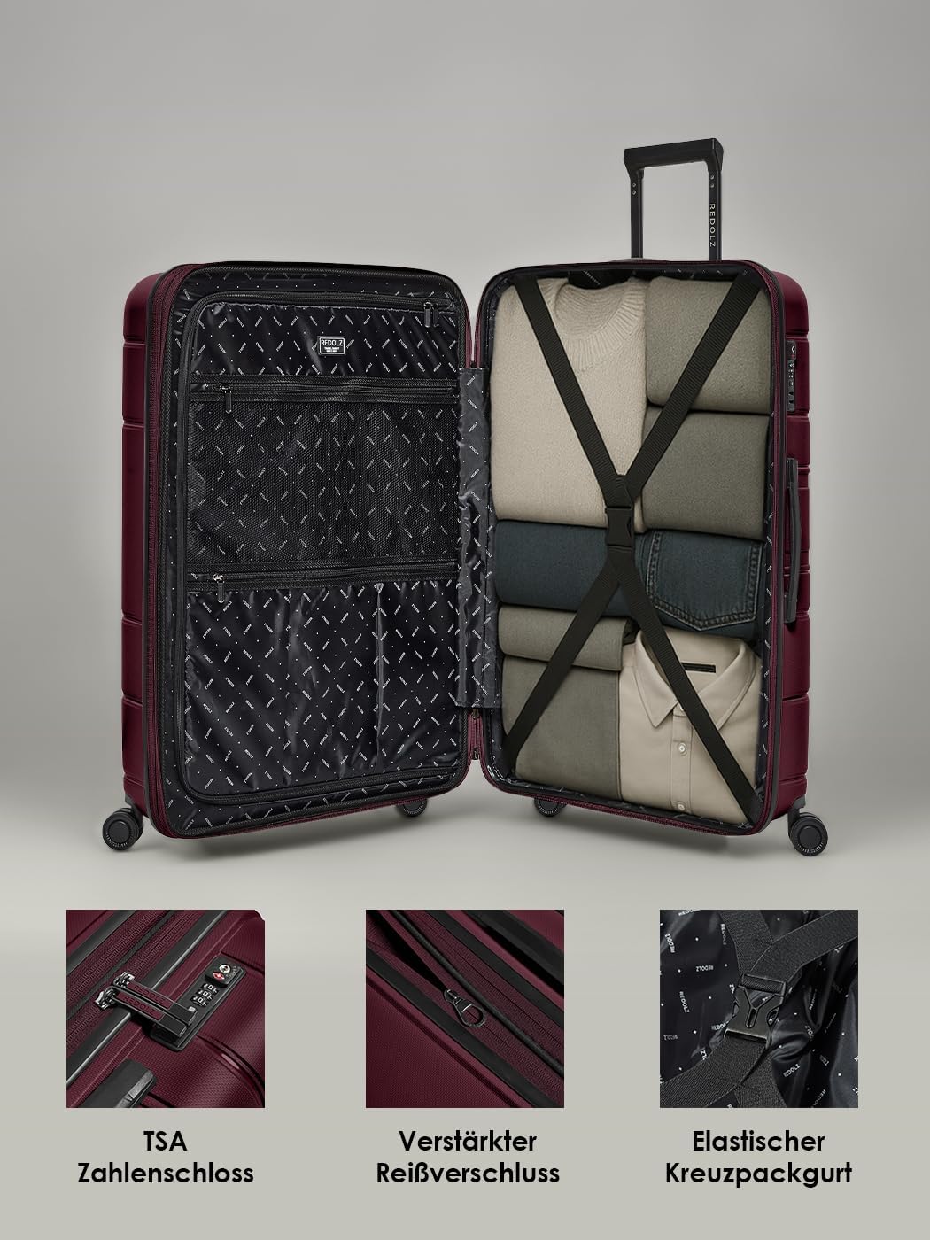 REDOLZ Hard Shell Check-in Suitcase Large XL Trolley 51 x 32 x 76 cm with Expansion Pleat Made of High-Quality Lightweight Polypropylene 4 Double Wheels & TSA (Essentials 11) – Bild 3