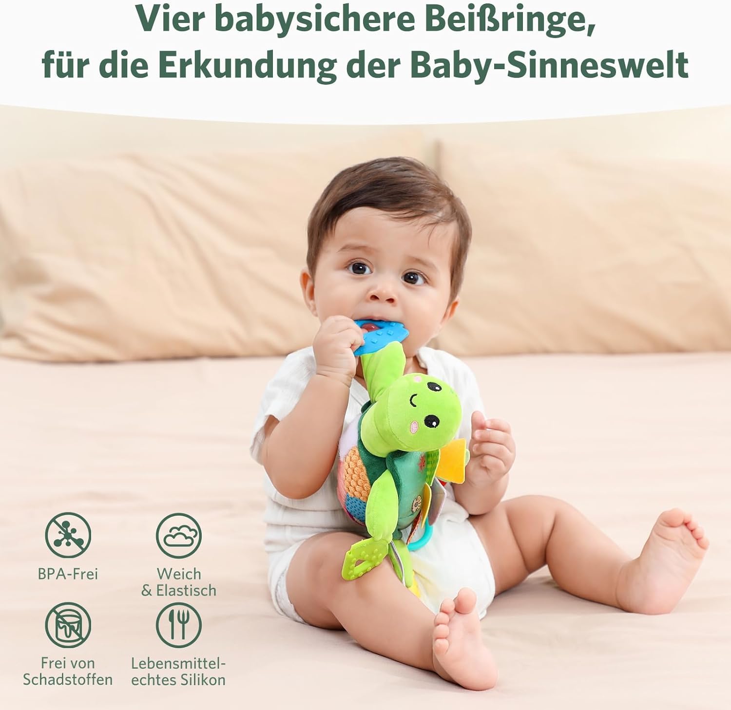 6 in 1 Baby Toy Montessori Toy Baby Turtle Cuddly Toy with Grasping Toy Rattle Toy, Baby Sensory Toy 0-3 3-6 Months, Newborn Boy Girl Gift – Bild 6