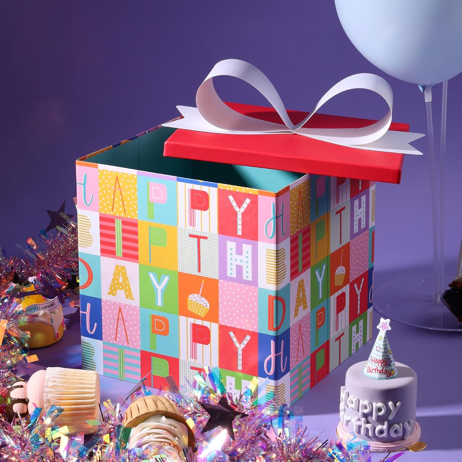 BIOBROWN Medium Gift Boxes with Lids 22 x 22 x 22 cm Colourful Block Design Foldable Ideal for Birthdays, Baby Showers and Other Celebrations – Bild 5