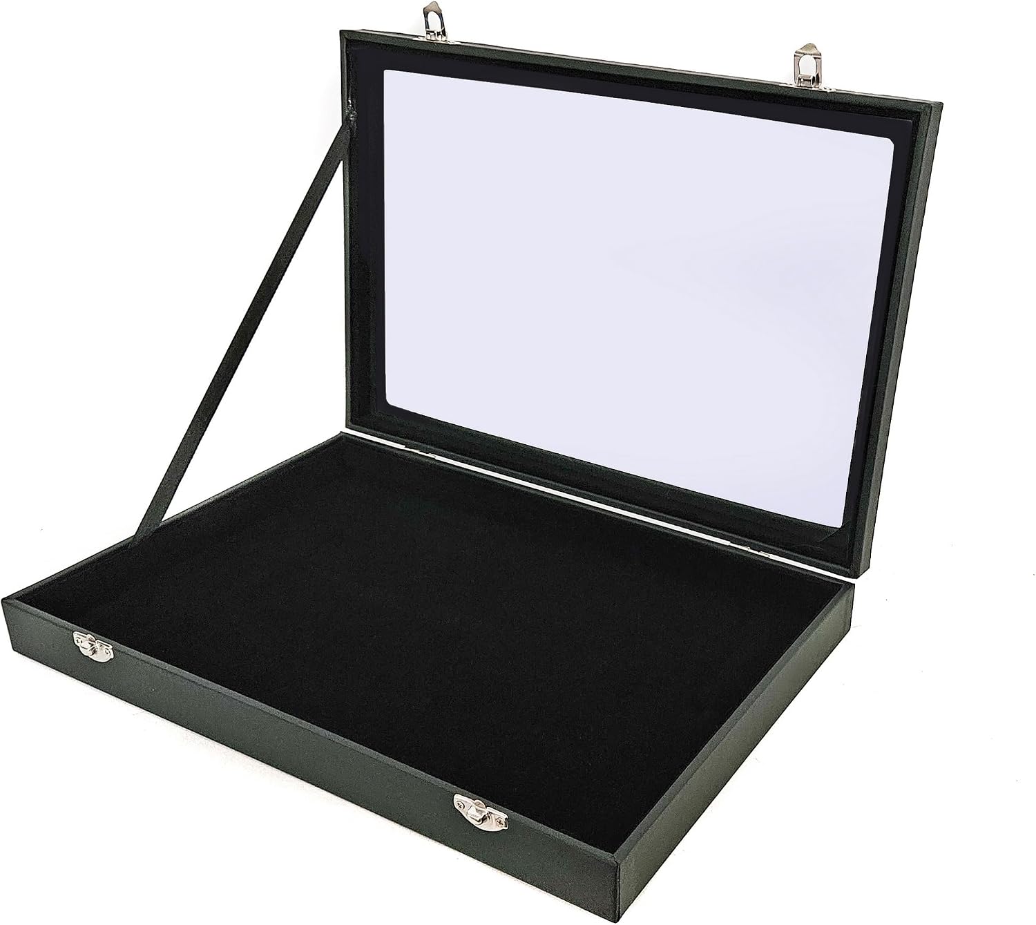 Yudu Multi-Purpose Display Case Jewellery Tray Glass Lid without Divisions Black – Bild 7