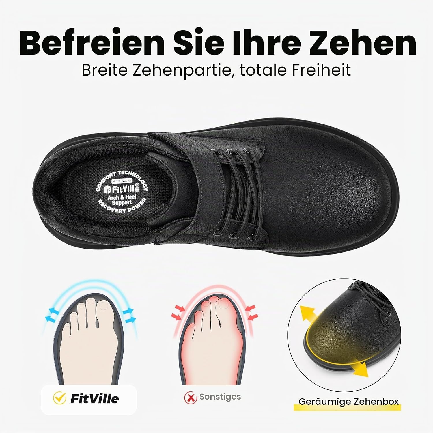 FitVille Extra Wide Men's Health Shoes with Microfibre Leather Business Casual Shoes Adjustable Trainers Comfortable Cushioning Walking Shoes for Wide Feet – Bild 3