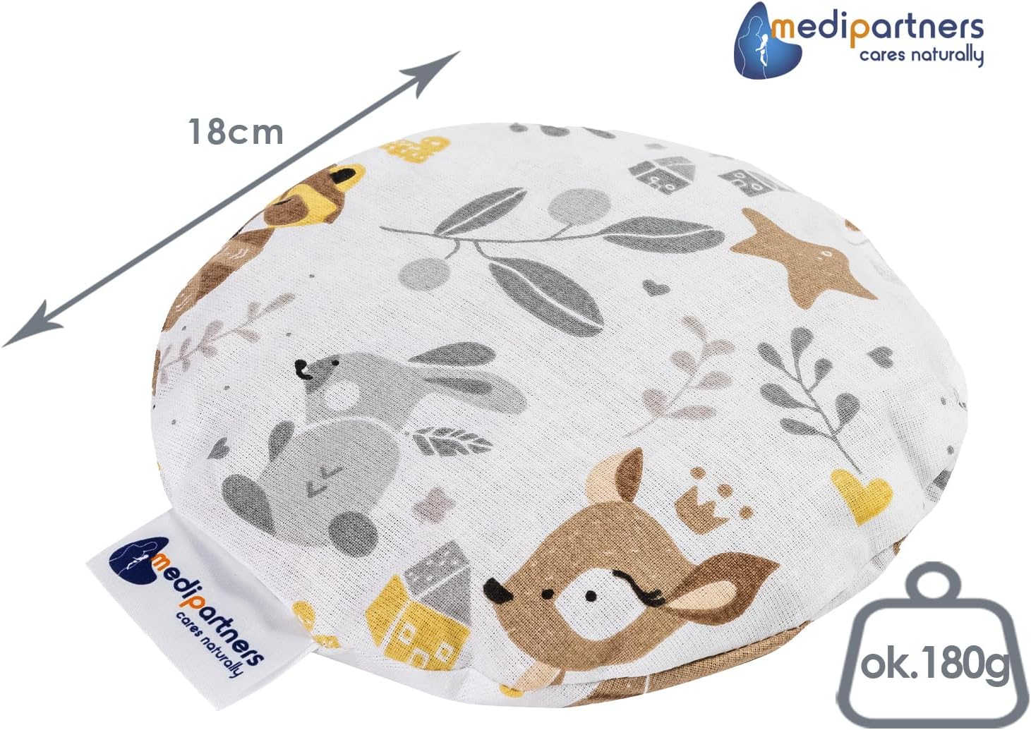 Medi Partners Cherry Stone Pillow Microwave for Babies 180 g Round 15 cm Grain Cushion Heat Cushion 100% Cotton Eco Natural Cherry Stone Cushion Heat + Cold Therapy Massage Therapy (Deer) – Bild 3