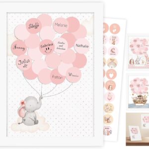 Legezon Guest Book Baby Shower Noah’s Ark with Picture Frame – Gift for Birth, Alternative to Guest Book for Baby Shower, Christening, Children’s Birthday, Decoration Girl Boy