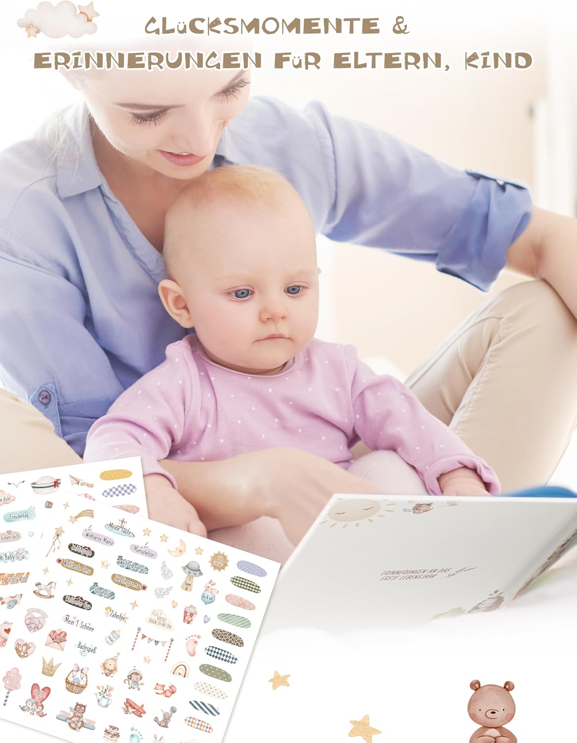 Hyggartn My First Year Baby Album with 84 Pages and 2 Stickers Personalised Gifts Baby Gift Birth Boy & Girl Photo Album Baby Memory Baby Diary 21 x 21 cm (Cute Designs) – Bild 7